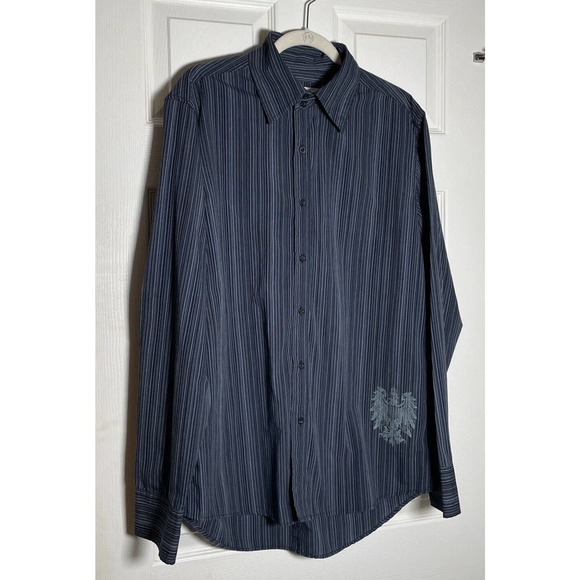 Level Ten Button Up Shirt Mens L Large Blue Stripe Long Sleeve Eagle Graphic - Picture 6 of 8
